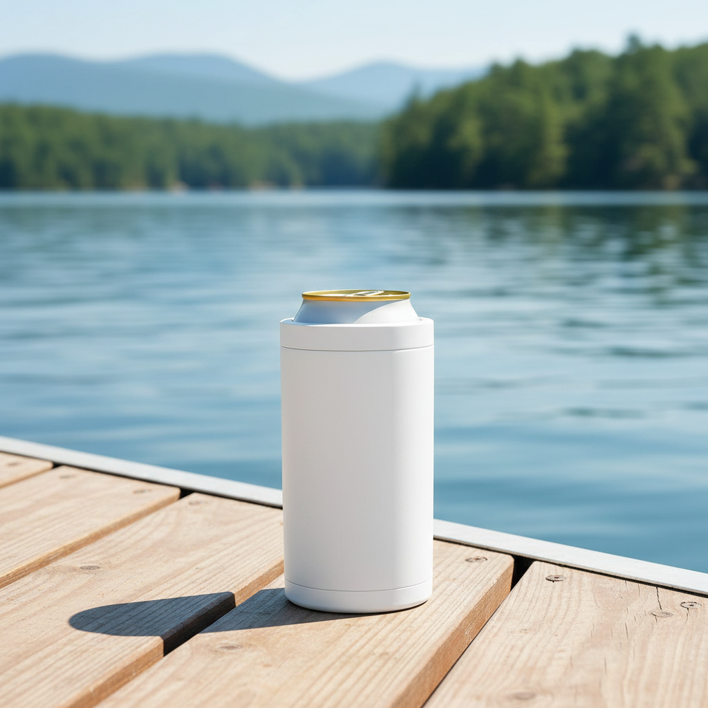 Premium 4-in-1 Can and Bottle Cooler in White on a boat