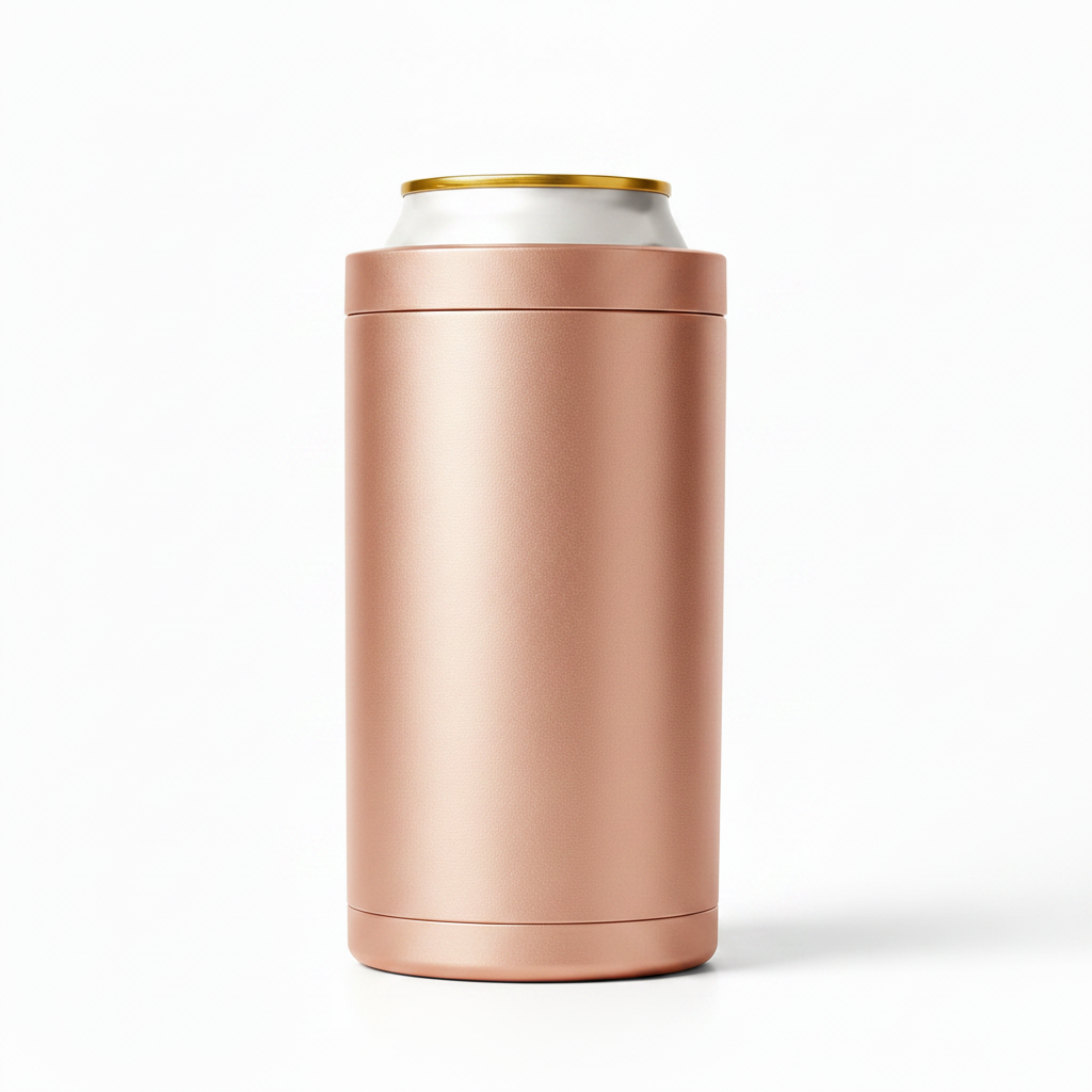 Premium 4-in-1 Can and Bottle Cooler in Rose Gold on white background