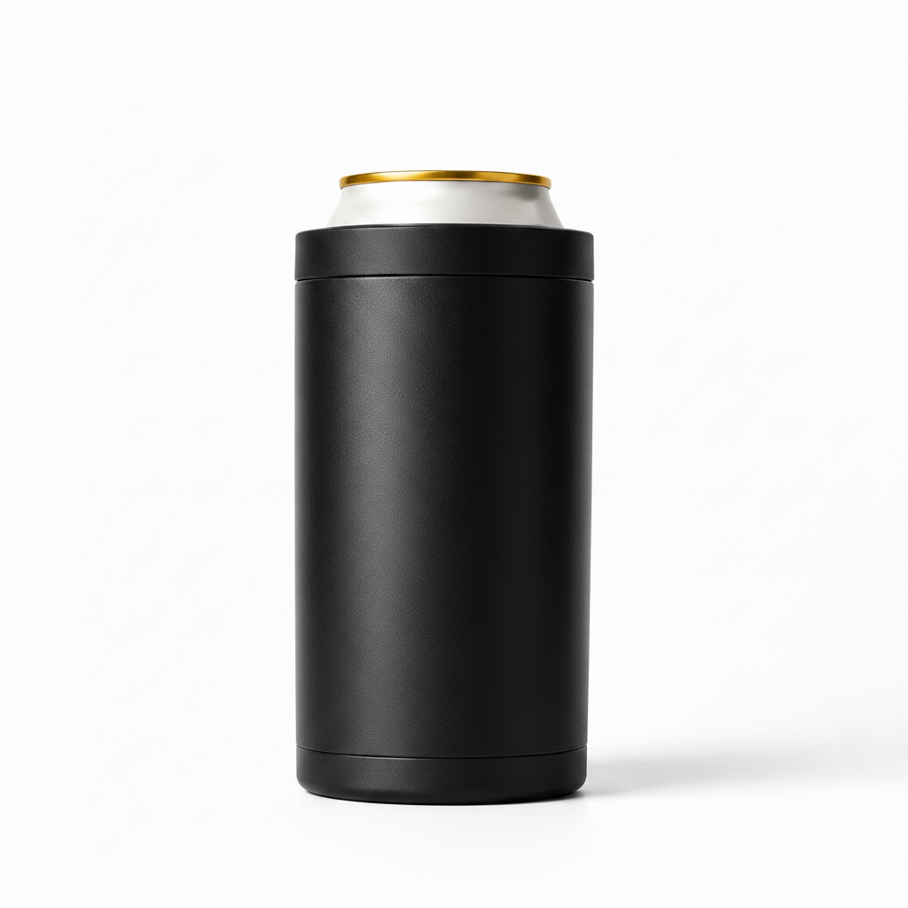 Premium 4-in-1 Can and Bottle Cooler in Black on white background