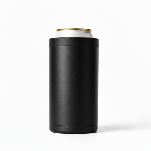 Premium 4-in-1 Can and Bottle Cooler in Black on white background