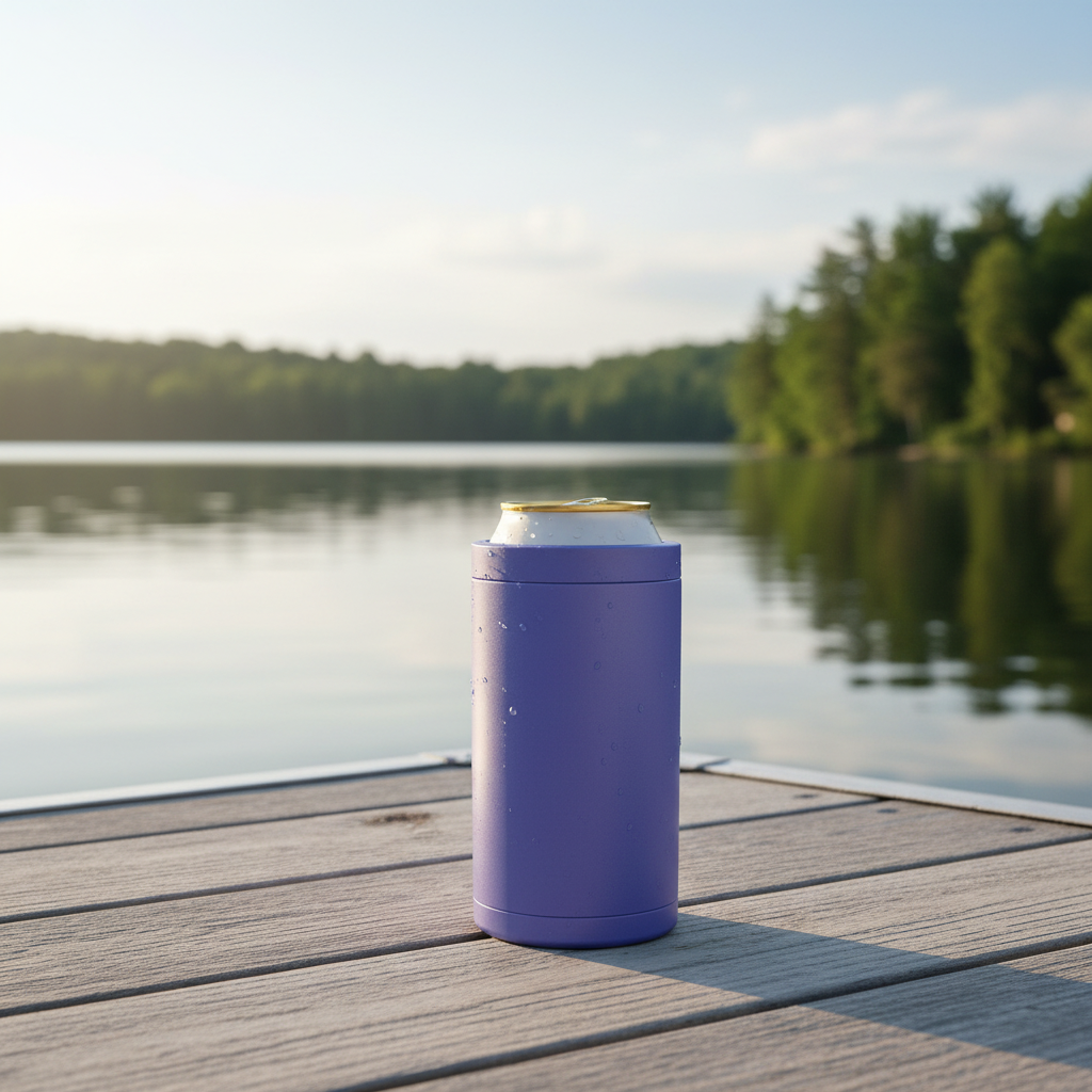 Premium 4-in-1 Can and Bottle Cooler in Violet on a boat